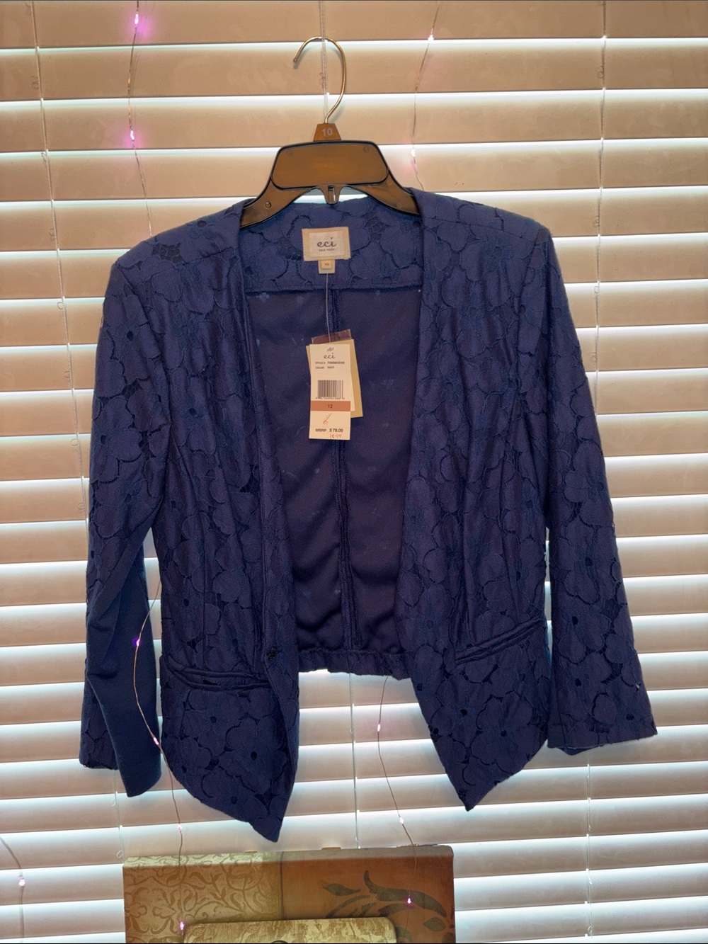ECI blue Lace Open-Front Blazer Jacket Sz 12 NWT